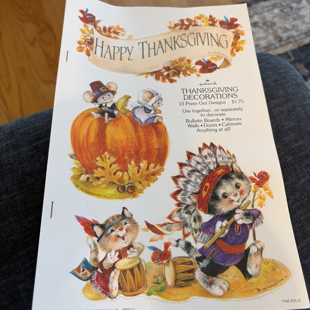 Vintage Hallmark Thanksgiving Fall themed sticker sheet woodland animals 1982